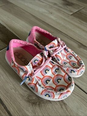 Hey Dude - Pink Rainbow Pattern Kids Canvas Slip-On Shoes